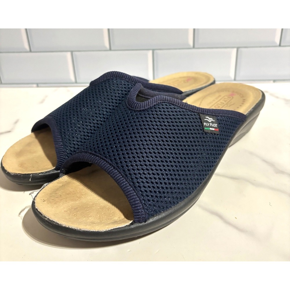 Fly Flot Navy Blue Mesh Anatomic Anti-Shock Slide Sandals Made in Italy Size 38